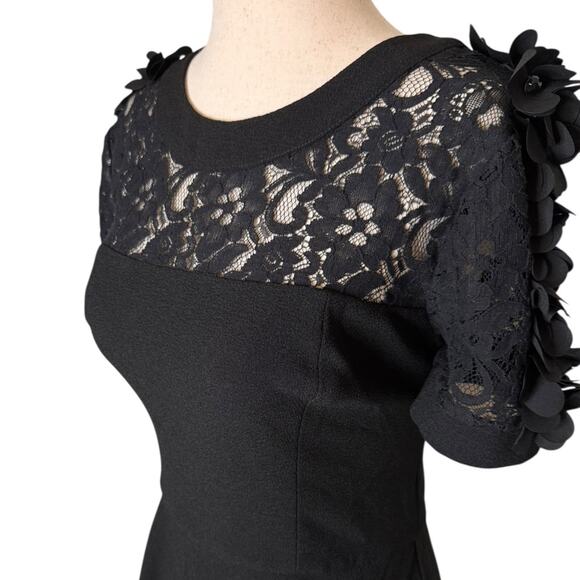 NWOT Shani Black Floral Applique Fit & Flare Crepe Dress – Sz 6 - Picture 5 of 9